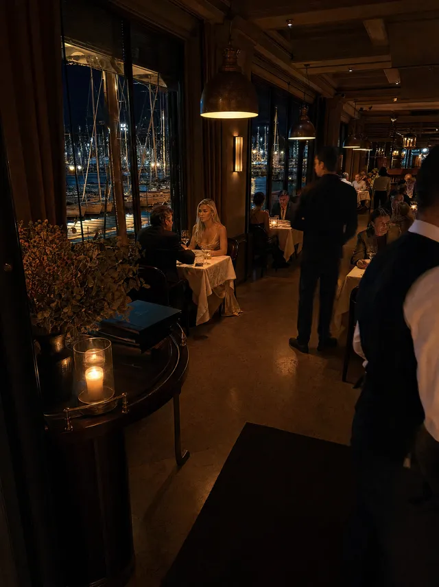 Take 4 — the room: the dining room wide, Bianca incidental at her table